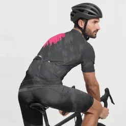 Men's Cycling Jersey with Shorts Geometric Short Sleeve Bike Clothing Suit with 3 Rear Pockets Mountain Bike MTB Road Bike Cycling Front Zipper Sweat wicking Comfortable Breathable Sports Black Red