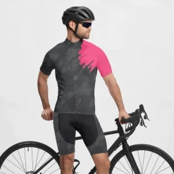 Men's Cycling Jersey with Shorts Geometric Short Sleeve Bike Clothing Suit with 3 Rear Pockets Mountain Bike MTB Road Bike Cycling Front Zipper Sweat wicking Comfortable Breathable Sports Black Red