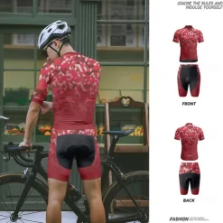 Men's Cycling Jersey with Shorts Geometric Short Sleeve Bike Clothing Suit with 3 Rear Pockets Mountain Bike MTB Road Bike Cycling Front Zipper Sweat wicking Comfortable Breathable Sports Black Red