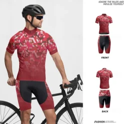 Men's Cycling Jersey with Shorts Geometric Short Sleeve Bike Clothing Suit with 3 Rear Pockets Mountain Bike MTB Road Bike Cycling Front Zipper Sweat wicking Comfortable Breathable Sports Black Red