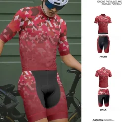 Men's Cycling Jersey with Shorts Geometric Short Sleeve Bike Clothing Suit with 3 Rear Pockets Mountain Bike MTB Road Bike Cycling Front Zipper Sweat wicking Comfortable Breathable Sports Black Red