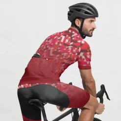 Men's Cycling Jersey with Shorts Geometric Short Sleeve Bike Clothing Suit with 3 Rear Pockets Mountain Bike MTB Road Bike Cycling Front Zipper Sweat wicking Comfortable Breathable Sports Black Red
