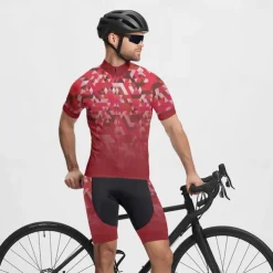 Men's Cycling Jersey with Shorts Geometric Short Sleeve Bike Clothing Suit with 3 Rear Pockets Mountain Bike MTB Road Bike Cycling Front Zipper Sweat wicking Comfortable Breathable Sports Black Red