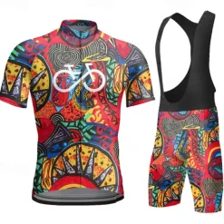 Men's Cycling Jersey with Bib Shorts Short Sleeve Mountain Bike MTB Road Bike Cycling Yellow Red Sky Blue Graphic Bike Clothing Suit 3D Pad Breathable Quick Dry Back Pocket Polyester Spandex Sports