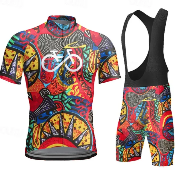 Men's Cycling Jersey with Bib Shorts Short Sleeve Mountain Bike MTB Road Bike Cycling Yellow Red Sky Blue Graphic Bike Clothing Suit 3D Pad Breathable Quick Dry Back Pocket Polyester Spandex Sports