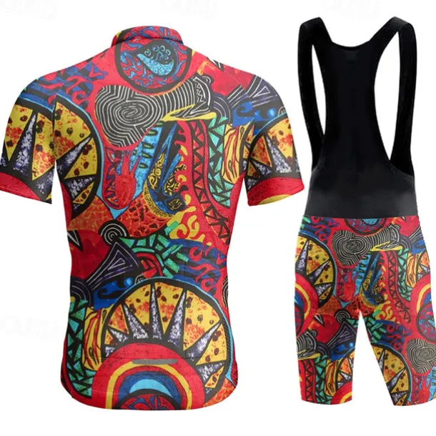 Men's Cycling Jersey with Bib Shorts Short Sleeve Mountain Bike MTB Road Bike Cycling Yellow Red Sky Blue Graphic Bike Clothing Suit 3D Pad Breathable Quick Dry Back Pocket Polyester Spandex Sports
