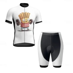 Men's Cycling Jersey with Shorts Cartoon Short Sleeve Bike Clothing Suit with 3 Rear Pockets Mountain Bike MTB Road Bike Cycling Front Zipper Sweat wicking Comfortable Breathable Sports White Yellow