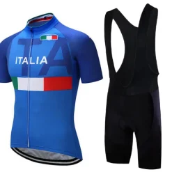 Men's Cycling Jersey with Bib Shorts Short Sleeve Mountain Bike MTB Road Bike Cycling Black Dark Green Blue White Italy National Flag Bike Clothing Suit UV Protection Breathable Quick Dry Anatomic
