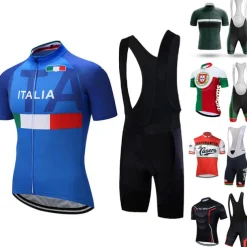 Men's Cycling Jersey with Bib Shorts Short Sleeve Mountain Bike MTB Road Bike Cycling Black Dark Green Blue White Italy National Flag Bike Clothing Suit UV Protection Breathable Quick Dry Anatomic