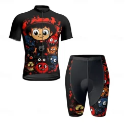 Men's Cycling Jersey with Shorts Cartoon Short Sleeve Bike Clothing Suit with 3 Rear Pockets Mountain Bike MTB Road Bike Cycling Front Zipper Sweat wicking Comfortable Breathable Sports Black Yellow