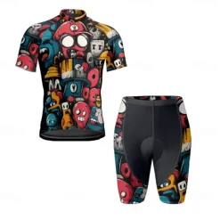 Men's Cycling Jersey with Shorts Cartoon Short Sleeve Bike Clothing Suit with 3 Rear Pockets Mountain Bike MTB Road Bike Cycling Front Zipper Sweat wicking Comfortable Breathable Sports Black Yellow