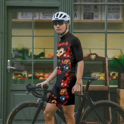 Men's Cycling Jersey with Shorts Cartoon Short Sleeve Bike Clothing Suit with 3 Rear Pockets Mountain Bike MTB Road Bike Cycling Front Zipper Sweat wicking Comfortable Breathable Sports Black Yellow