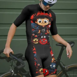 Men's Cycling Jersey with Shorts Cartoon Short Sleeve Bike Clothing Suit with 3 Rear Pockets Mountain Bike MTB Road Bike Cycling Front Zipper Sweat wicking Comfortable Breathable Sports Black Yellow