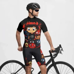 Men's Cycling Jersey with Shorts Cartoon Short Sleeve Bike Clothing Suit with 3 Rear Pockets Mountain Bike MTB Road Bike Cycling Front Zipper Sweat wicking Comfortable Breathable Sports Black Yellow