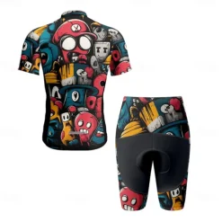 Men's Cycling Jersey with Shorts Cartoon Short Sleeve Bike Clothing Suit with 3 Rear Pockets Mountain Bike MTB Road Bike Cycling Front Zipper Sweat wicking Comfortable Breathable Sports Black Yellow