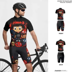 Men's Cycling Jersey with Shorts Cartoon Short Sleeve Bike Clothing Suit with 3 Rear Pockets Mountain Bike MTB Road Bike Cycling Front Zipper Sweat wicking Comfortable Breathable Sports Black Yellow