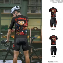 Men's Cycling Jersey with Shorts Cartoon Short Sleeve Bike Clothing Suit with 3 Rear Pockets Mountain Bike MTB Road Bike Cycling Front Zipper Sweat wicking Comfortable Breathable Sports Black Yellow