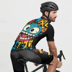 Men's Cycling Jersey with Shorts Cartoon Short Sleeve Bike Clothing Suit with 3 Rear Pockets Mountain Bike MTB Road Bike Cycling Front Zipper Sweat wicking Comfortable Breathable Sports Black Yellow