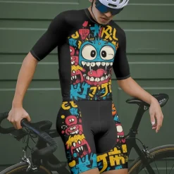 Men's Cycling Jersey with Shorts Cartoon Short Sleeve Bike Clothing Suit with 3 Rear Pockets Mountain Bike MTB Road Bike Cycling Front Zipper Sweat wicking Comfortable Breathable Sports Black Yellow