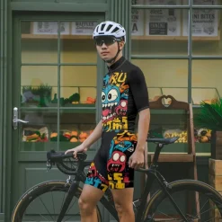Men's Cycling Jersey with Shorts Cartoon Short Sleeve Bike Clothing Suit with 3 Rear Pockets Mountain Bike MTB Road Bike Cycling Front Zipper Sweat wicking Comfortable Breathable Sports Black Yellow
