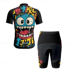 Men's Cycling Jersey with Shorts Cartoon Short Sleeve Bike Clothing Suit with 3 Rear Pockets Mountain Bike MTB Road Bike Cycling Front Zipper Sweat wicking Comfortable Breathable Sports Black Yellow