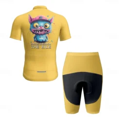 Men's Cycling Jersey with Shorts Cartoon Short Sleeve Bike Clothing Suit with 3 Rear Pockets Mountain Bike MTB Road Bike Cycling Front Zipper Sweat wicking Comfortable Breathable Sports Black Yellow