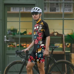 Men's Cycling Jersey with Shorts Cartoon Short Sleeve Bike Clothing Suit with 3 Rear Pockets Mountain Bike MTB Road Bike Cycling Front Zipper Sweat wicking Comfortable Breathable Sports Black Yellow