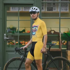 Men's Cycling Jersey with Shorts Cartoon Short Sleeve Bike Clothing Suit with 3 Rear Pockets Mountain Bike MTB Road Bike Cycling Front Zipper Sweat wicking Comfortable Breathable Sports Black Yellow