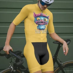 Men's Cycling Jersey with Shorts Cartoon Short Sleeve Bike Clothing Suit with 3 Rear Pockets Mountain Bike MTB Road Bike Cycling Front Zipper Sweat wicking Comfortable Breathable Sports Black Yellow