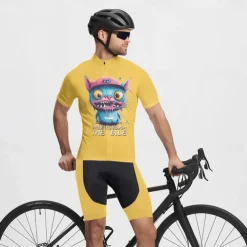 Men's Cycling Jersey with Shorts Cartoon Short Sleeve Bike Clothing Suit with 3 Rear Pockets Mountain Bike MTB Road Bike Cycling Front Zipper Sweat wicking Comfortable Breathable Sports Black Yellow