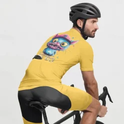 Men's Cycling Jersey with Shorts Cartoon Short Sleeve Bike Clothing Suit with 3 Rear Pockets Mountain Bike MTB Road Bike Cycling Front Zipper Sweat wicking Comfortable Breathable Sports Black Yellow