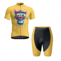 Men's Cycling Jersey with Shorts Cartoon Short Sleeve Bike Clothing Suit with 3 Rear Pockets Mountain Bike MTB Road Bike Cycling Front Zipper Sweat wicking Comfortable Breathable Sports Black Yellow