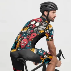 Men's Cycling Jersey with Shorts Cartoon Short Sleeve Bike Clothing Suit with 3 Rear Pockets Mountain Bike MTB Road Bike Cycling Front Zipper Sweat wicking Comfortable Breathable Sports Black Yellow