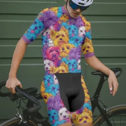 Men's Cycling Jersey with Shorts Dog Short Sleeve Bike Clothing Suit with 3 Rear Pockets Mountain Bike MTB Road Bike Cycling Front Zipper Sweat wicking Comfortable Breathable Sports Blue Purple