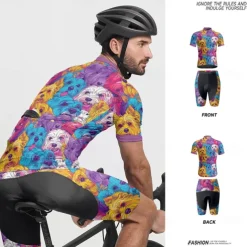 Men's Cycling Jersey with Shorts Dog Short Sleeve Bike Clothing Suit with 3 Rear Pockets Mountain Bike MTB Road Bike Cycling Front Zipper Sweat wicking Comfortable Breathable Sports Blue Purple