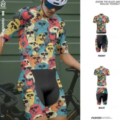 Men's Cycling Jersey with Shorts Dog Short Sleeve Bike Clothing Suit with 3 Rear Pockets Mountain Bike MTB Road Bike Cycling Front Zipper Sweat wicking Comfortable Breathable Sports Blue Purple