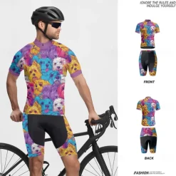Men's Cycling Jersey with Shorts Dog Short Sleeve Bike Clothing Suit with 3 Rear Pockets Mountain Bike MTB Road Bike Cycling Front Zipper Sweat wicking Comfortable Breathable Sports Blue Purple