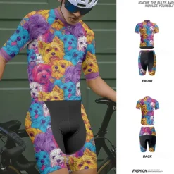 Men's Cycling Jersey with Shorts Dog Short Sleeve Bike Clothing Suit with 3 Rear Pockets Mountain Bike MTB Road Bike Cycling Front Zipper Sweat wicking Comfortable Breathable Sports Blue Purple