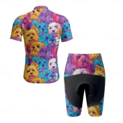 Men's Cycling Jersey with Shorts Dog Short Sleeve Bike Clothing Suit with 3 Rear Pockets Mountain Bike MTB Road Bike Cycling Front Zipper Sweat wicking Comfortable Breathable Sports Blue Purple