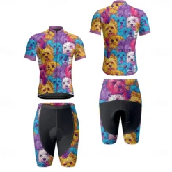 Men's Cycling Jersey with Shorts Dog Short Sleeve Bike Clothing Suit with 3 Rear Pockets Mountain Bike MTB Road Bike Cycling Front Zipper Sweat wicking Comfortable Breathable Sports Blue Purple