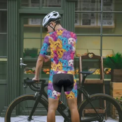 Men's Cycling Jersey with Shorts Dog Short Sleeve Bike Clothing Suit with 3 Rear Pockets Mountain Bike MTB Road Bike Cycling Front Zipper Sweat wicking Comfortable Breathable Sports Blue Purple