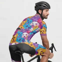 Men's Cycling Jersey with Shorts Dog Short Sleeve Bike Clothing Suit with 3 Rear Pockets Mountain Bike MTB Road Bike Cycling Front Zipper Sweat wicking Comfortable Breathable Sports Blue Purple