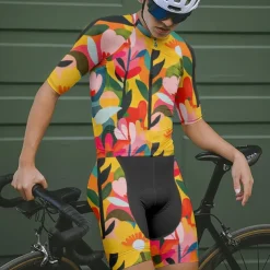Men's Cycling Jersey with Shorts Floral Botanical Short Sleeve Bike Clothing Suit with 3 Rear Pockets Mountain Bike MTB Road Bike Cycling Front Zipper Sweat wicking Comfortable Breathable Sports