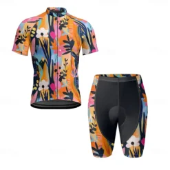Men's Cycling Jersey with Shorts Floral Botanical Short Sleeve Bike Clothing Suit with 3 Rear Pockets Mountain Bike MTB Road Bike Cycling Front Zipper Sweat wicking Comfortable Breathable Sports