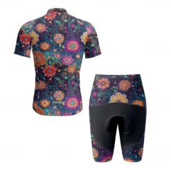 Men's Cycling Jersey with Shorts Floral Botanical Short Sleeve Bike Clothing Suit with 3 Rear Pockets Mountain Bike MTB Road Bike Cycling Front Zipper Sweat wicking Comfortable Breathable Sports