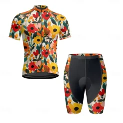 Men's Cycling Jersey with Shorts Floral Botanical Short Sleeve Bike Clothing Suit with 3 Rear Pockets Mountain Bike MTB Road Bike Cycling Front Zipper Sweat wicking Comfortable Breathable Sports