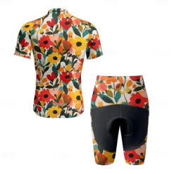 Men's Cycling Jersey with Shorts Floral Botanical Short Sleeve Bike Clothing Suit with 3 Rear Pockets Mountain Bike MTB Road Bike Cycling Front Zipper Sweat wicking Comfortable Breathable Sports