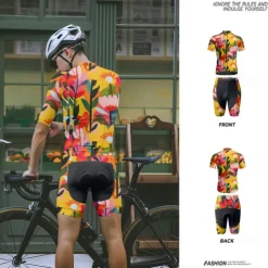 Men's Cycling Jersey with Shorts Floral Botanical Short Sleeve Bike Clothing Suit with 3 Rear Pockets Mountain Bike MTB Road Bike Cycling Front Zipper Sweat wicking Comfortable Breathable Sports