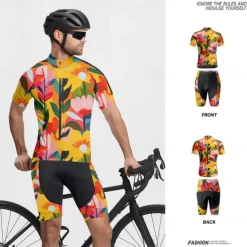 Men's Cycling Jersey with Shorts Floral Botanical Short Sleeve Bike Clothing Suit with 3 Rear Pockets Mountain Bike MTB Road Bike Cycling Front Zipper Sweat wicking Comfortable Breathable Sports