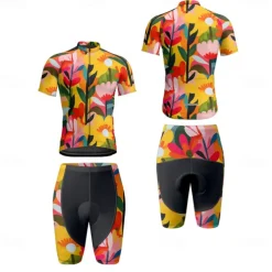 Men's Cycling Jersey with Shorts Floral Botanical Short Sleeve Bike Clothing Suit with 3 Rear Pockets Mountain Bike MTB Road Bike Cycling Front Zipper Sweat wicking Comfortable Breathable Sports